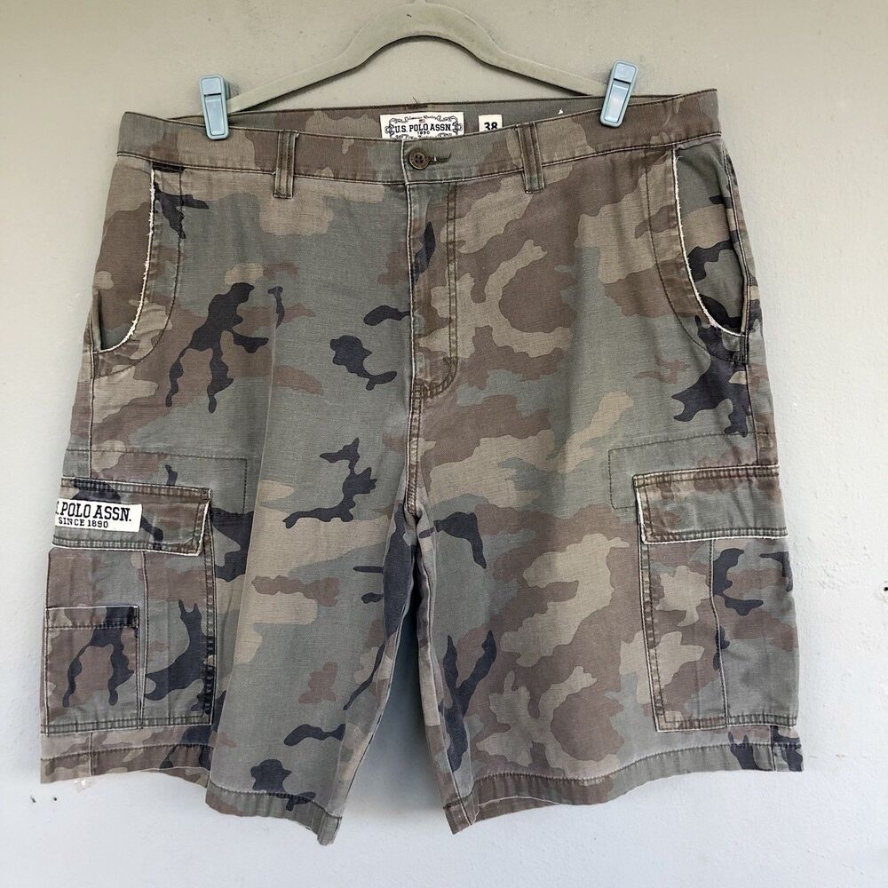 US Polo Assn Cargo Shorts Mens 38 Green Camo Baggy Canvas Utility Y2K Street